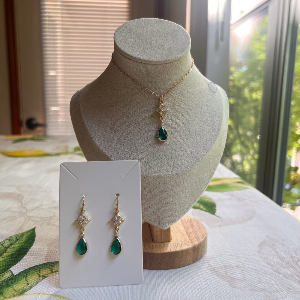Emerald Crystal Glass Diamond Square Romantic Art Deco Jewelry Set